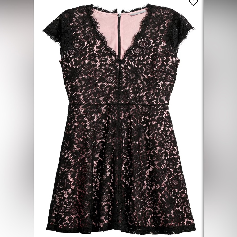 H&M Black Lace Dress with Soft Pink Underlay